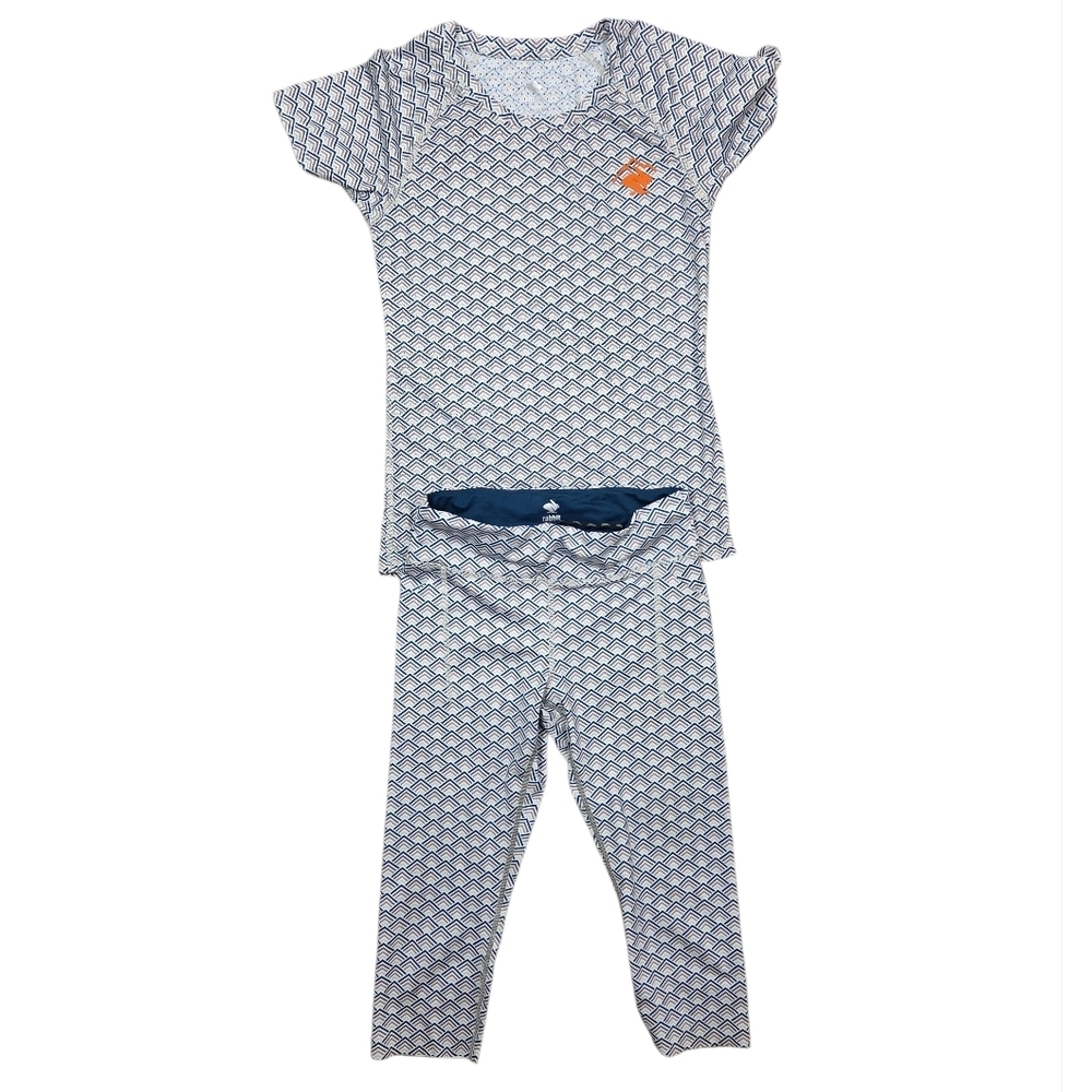 Rabbit Racing Kit 2 Piece Running Set Shirt And Bike Shorts Women's XS Blue‎ Tan